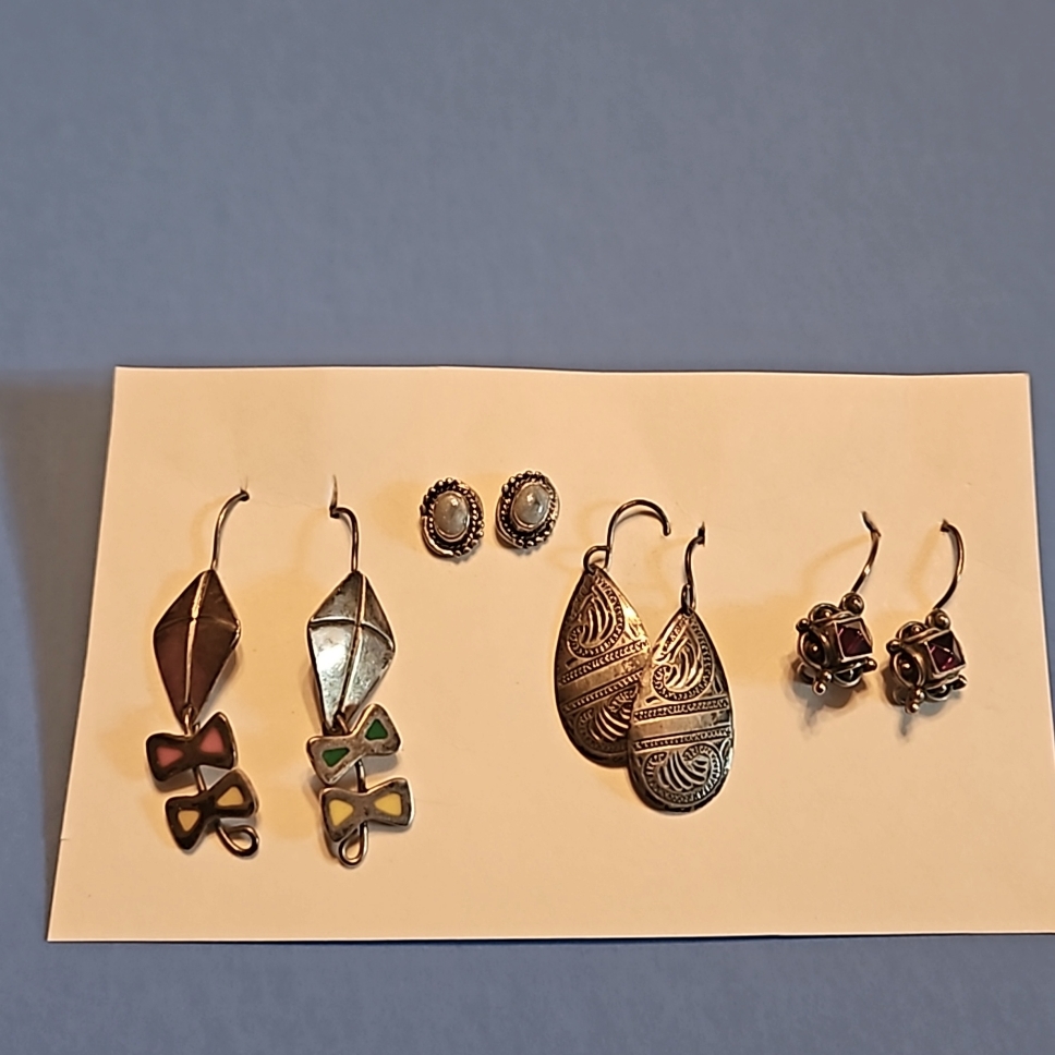 Four Airs Of Sterling Silver Earrings